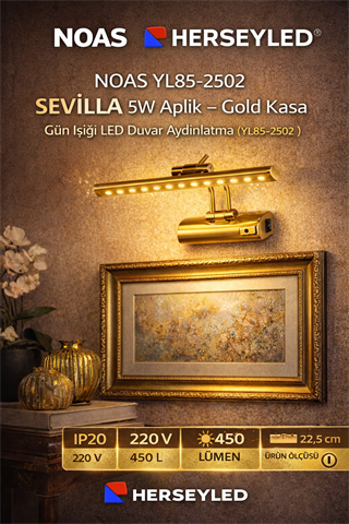 NOAS YL85-2502 SEVİLLA 5W Aplik – Gold Kasa, Gün Işığı LED Duvar Aydınlatma