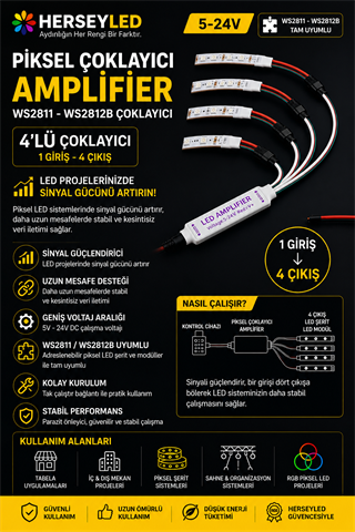 Pixel Çoklayıcı Amplifier WS2811-WS2812B Çoklayıcı 5-24V