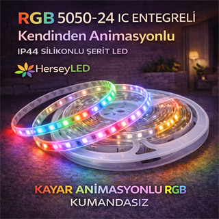 RGB 5050-24 IC ENTEGRELİ KENDİNDEN ANİMASYONLU IP44 ŞERİT LED