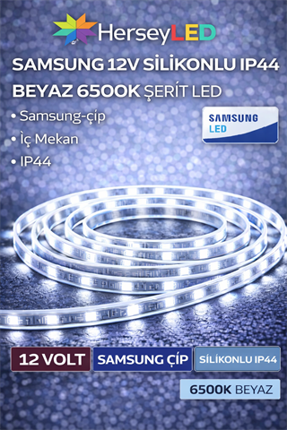 SAMSUNG 12V SİLİKONLU IP65 BEYAZ ŞERİT LED  ( 5 Metre/ Paket )