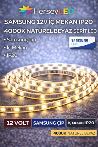 SAMSUNG ŞERİT LED 12V 2835/60 LEDLİ 4000K İÇ MEKAN IP20  ( 5 Metre/ Paket )