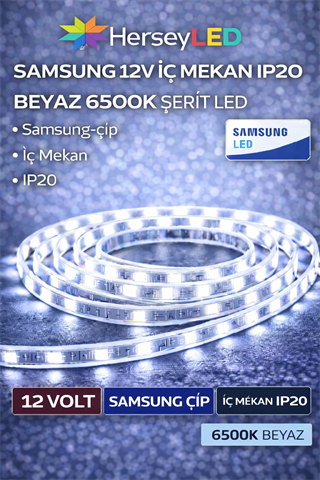 SAMSUNG ŞERİT LED 12V 2835/60 LEDLİ BEYAZ İÇ MEKAN IP20  ( 5 Metre/ Paket )