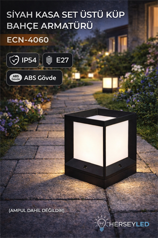 Siyah Kasa Set Üstü Küp Bahçe Armatürü Dış Mekan Aplik E27 DUYLU , IP54 ( ABS GÖVDE )  ECN-4060