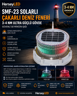 SMF-23 SOLARLI ÇAKARLI DENİZ FENERİ 3-4 NM ULTRA GÜÇLÜ GÖVDE
