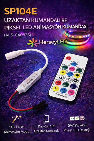 SP104E UZAKTAN KUMANDALI 5-12-24 VOLT RF PİKSEL LED ANİMASYON KUMANDASI ALS-040838