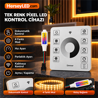 Tek Renk Pixel LED Kontrol Cihazı – Dokunmatik Kablosuz Kumandalı – 4 Modlu Dimmer