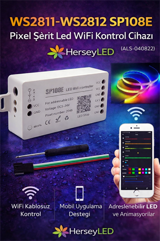 WS2811-WS2812 SP108E Pixel Şerit Led Wifi Kontrol Cihazı
