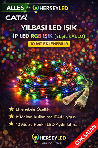 YILBAŞI LED IŞIK İP LED RGB IŞIK ( YEŞİL KABLO ) 10 MT EKLENEBİLİR İÇ MEKAN IP44 EKLENEBİLİR