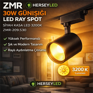 ZMR  30W GÜNIŞIĞI SİYAH KASA  LED LED RAY SPOT 3200K