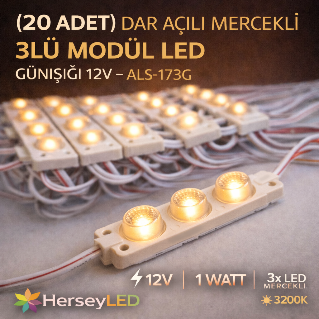 ( 20 ADET ) DAR AÇILI 3LÜ MODÜL LED GÜNIŞIĞI ALS-171G 12V