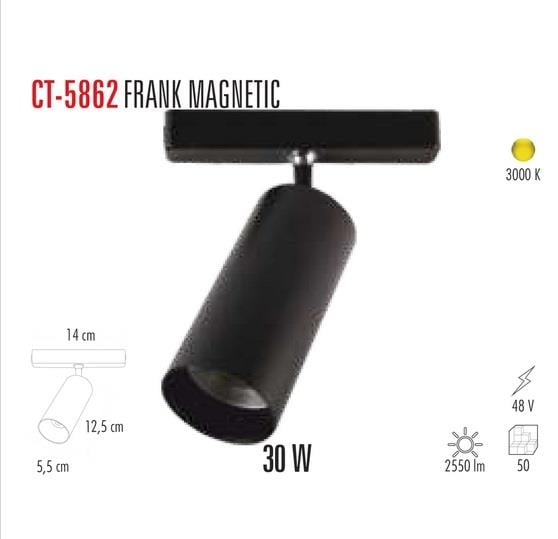  CATA 30W FRANK Magnet Led Spot SİYAH(Günışığı) CT-5862G