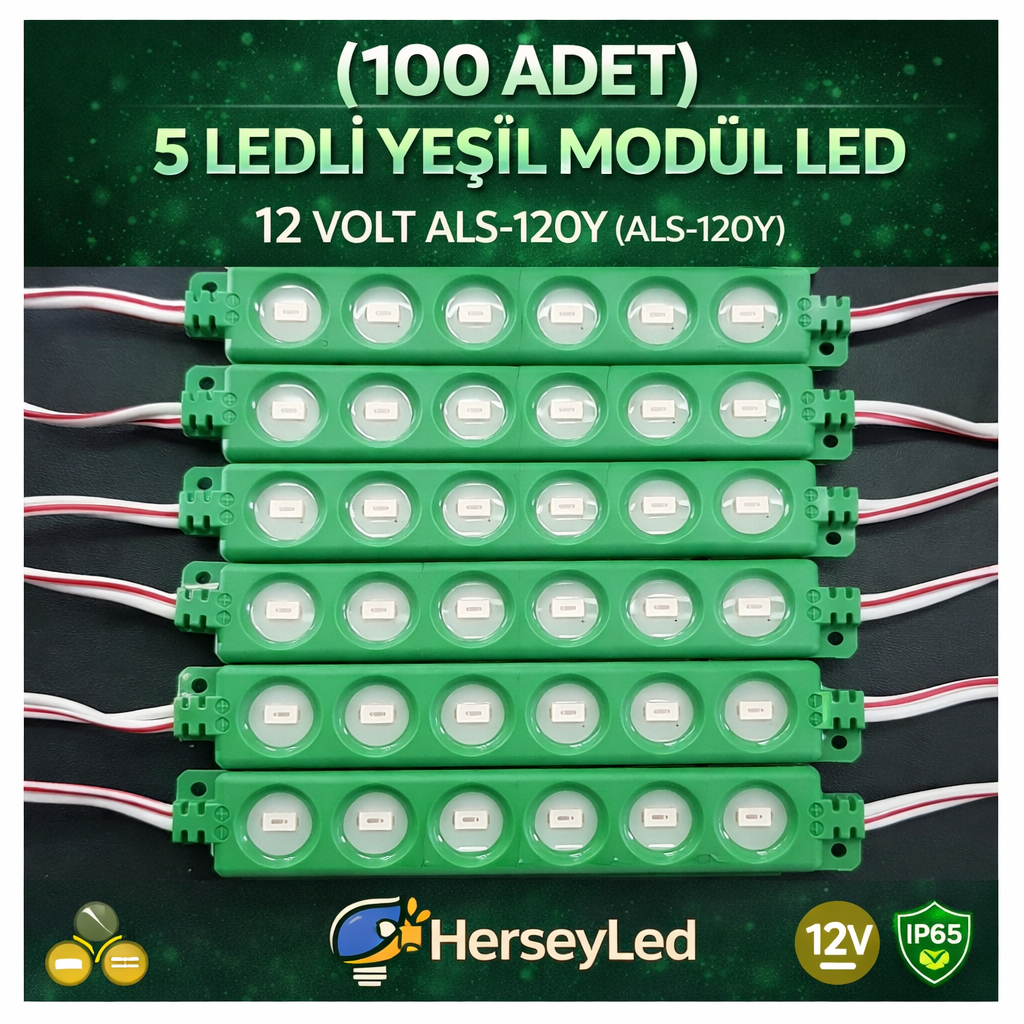 (100 ADET) 5 LEDLİ YEŞİL MODÜL LED 12 VOLT ALS-120Y