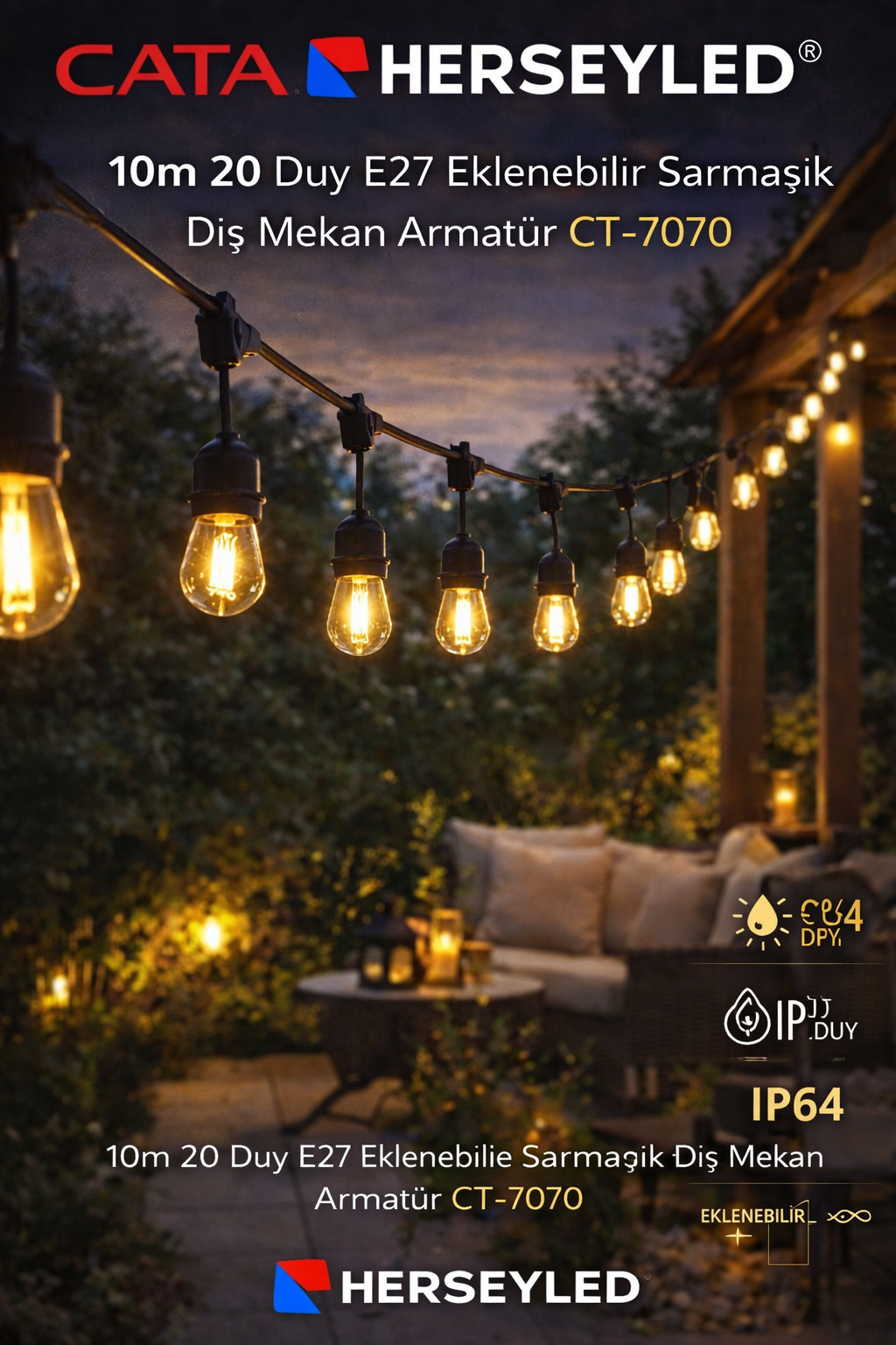 10m 20 Duy E27 Eklenebiir Sarmaşık Dış Mekan Armatür CT-7070