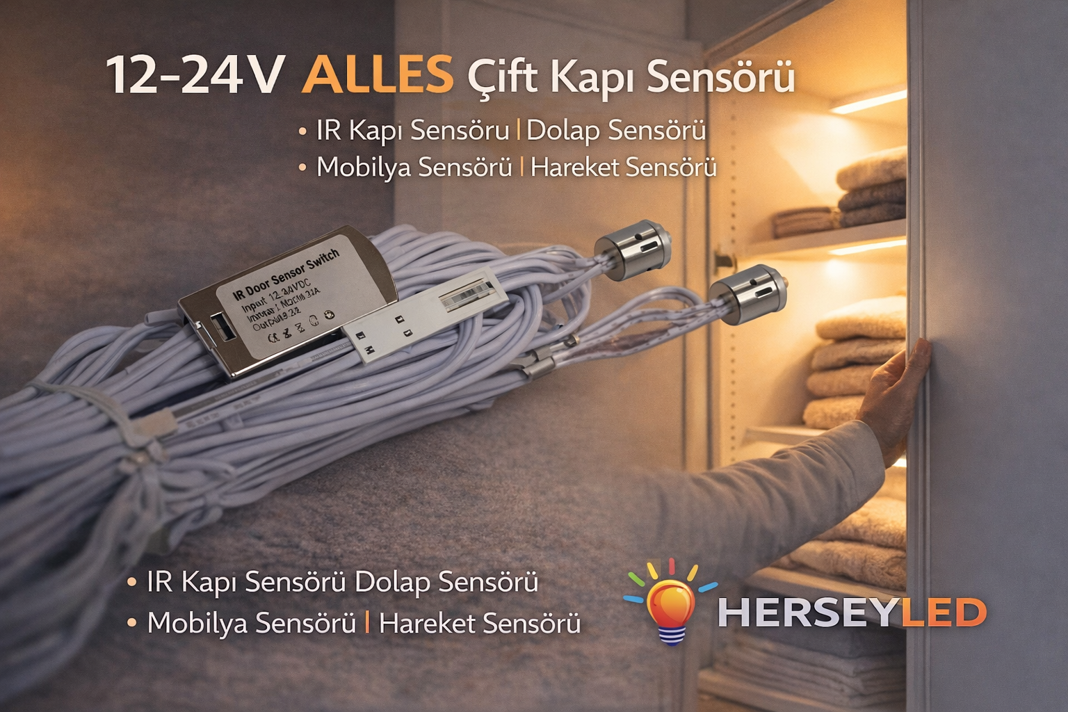 12-24V Çift Kapı Sensörü IR Kapı Sensörü Dolap Sensörü Mobilya Sensörü Hareket Sensörü
