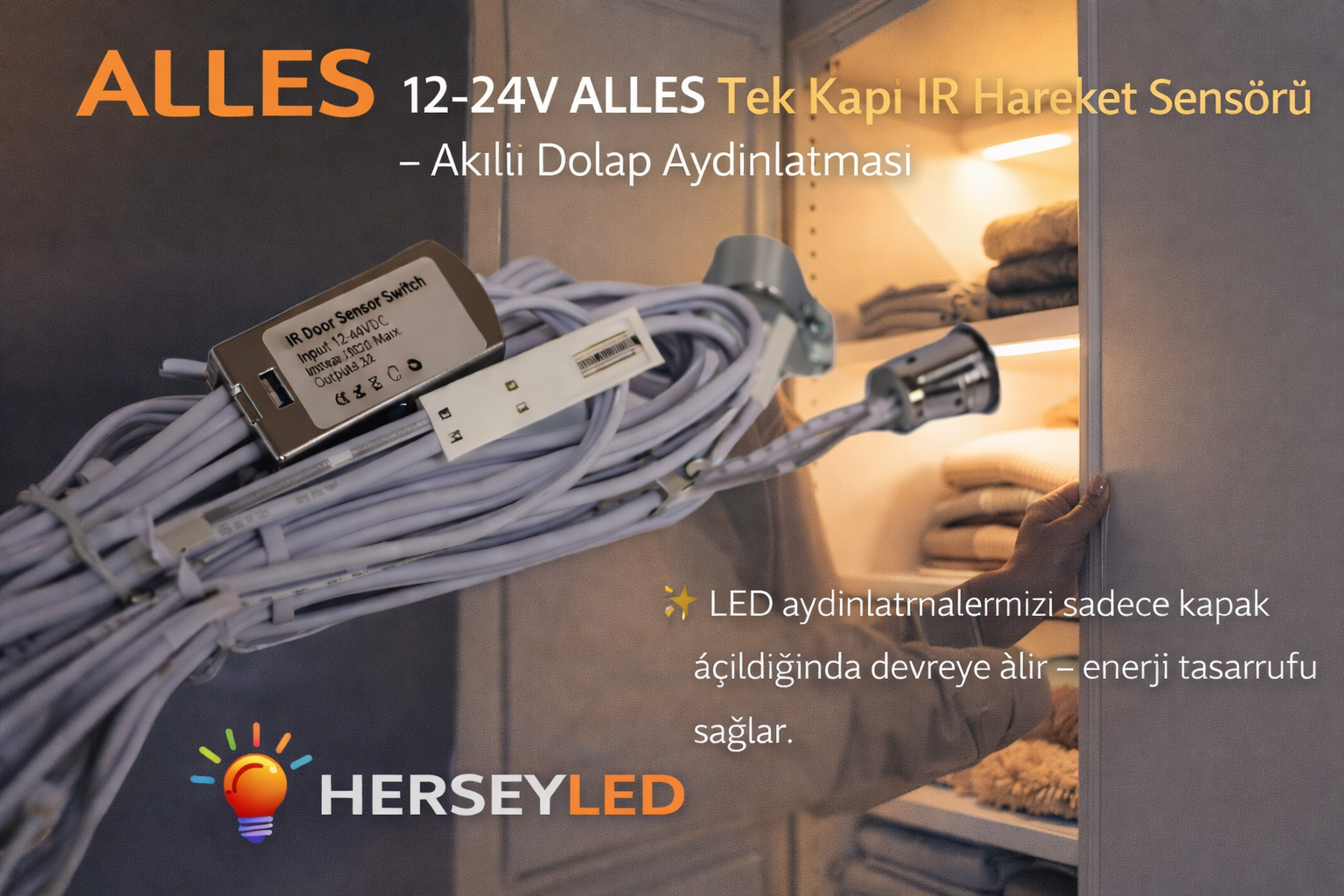 12-24V Tek Kapı Sensörü IR Kapı Sensörü Dolap Sensörü Mobilya Sensörü Hareket Sensörü