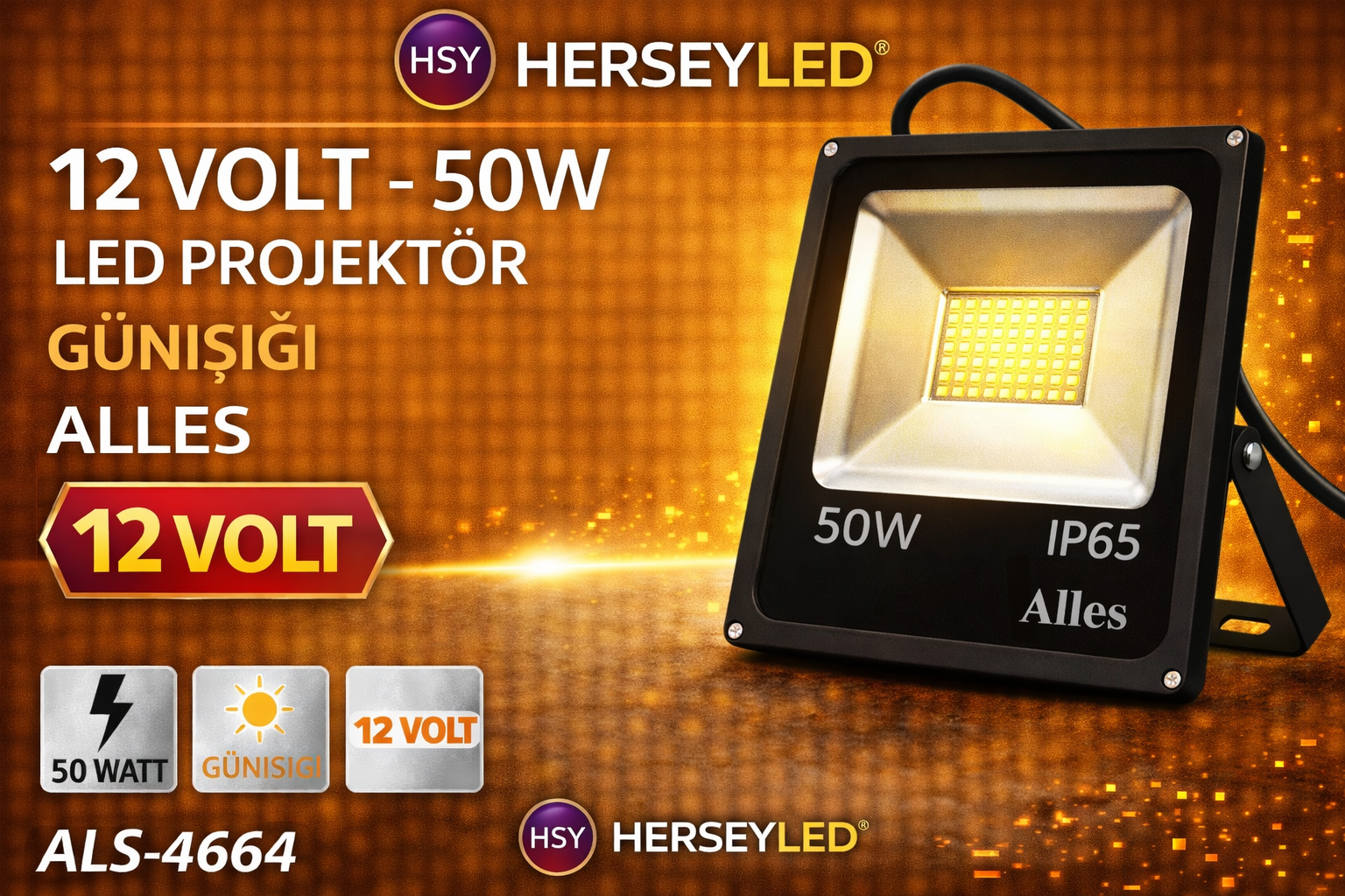 12 VOLT - 50W  LED PROJEKTÖR GÜNIŞIĞI