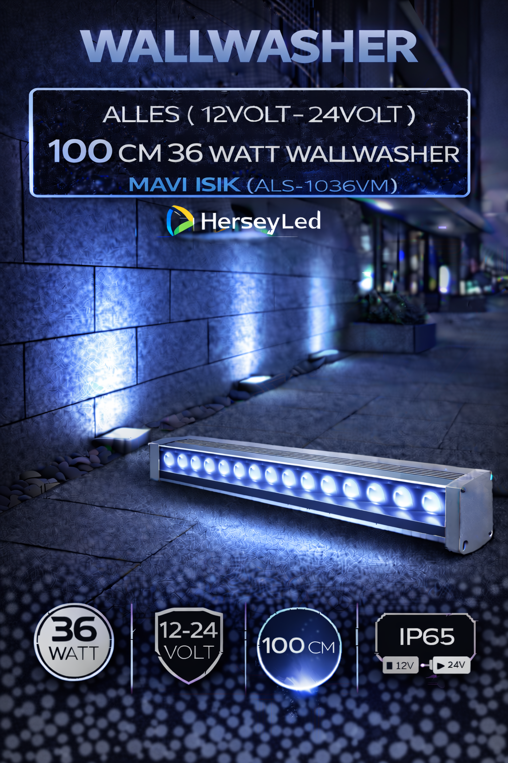 12V / 24V WALLWASHER 100 CM 36 WATT  - MAVİ IŞIK