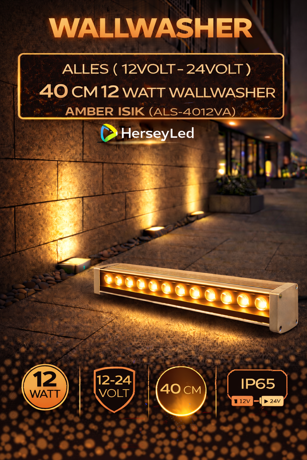 12V / 24V WALLWASHER 40 CM 12 WATT  - AMBER IŞIK