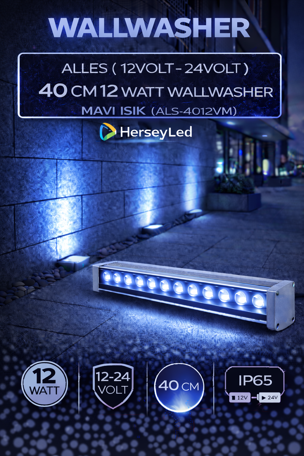 12V / 24V WALLWASHER 40 CM 12 WATT  - MAVİ IŞIK