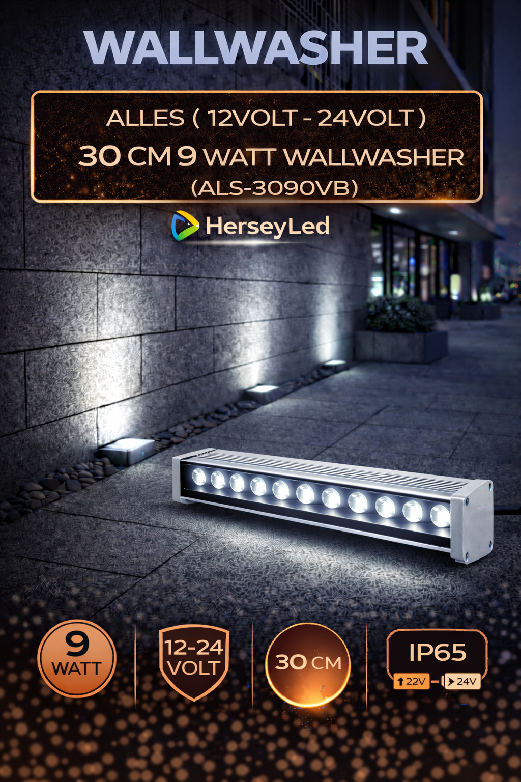 12V / 24V WALLWASHER 30 CM 9 WATT  - BEYAZ IŞIK 