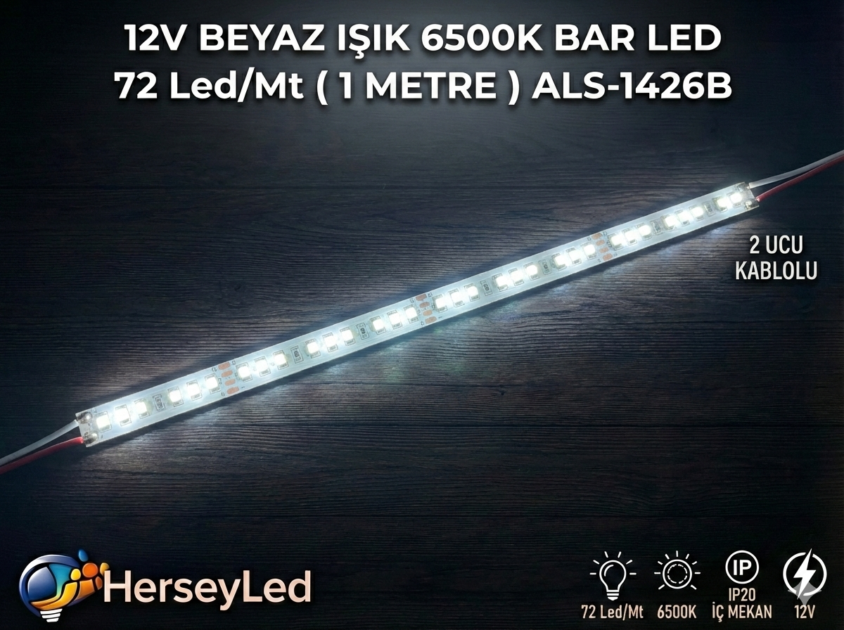 12V 5630/72 LEDLİ BAR LED BEYAZ 6500K 1MT