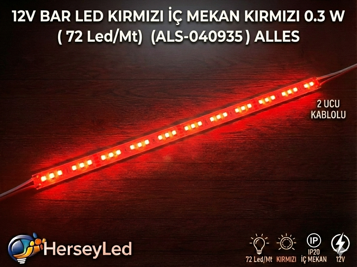 12V BAR LED KIRMIZI İÇ MEKAN KIRMIZI 0.3 W