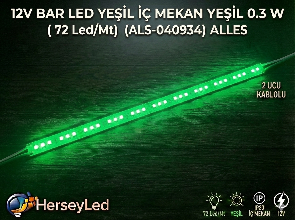 12V BAR LED YEŞİL İÇ MEKAN YEŞİL 0.3 W