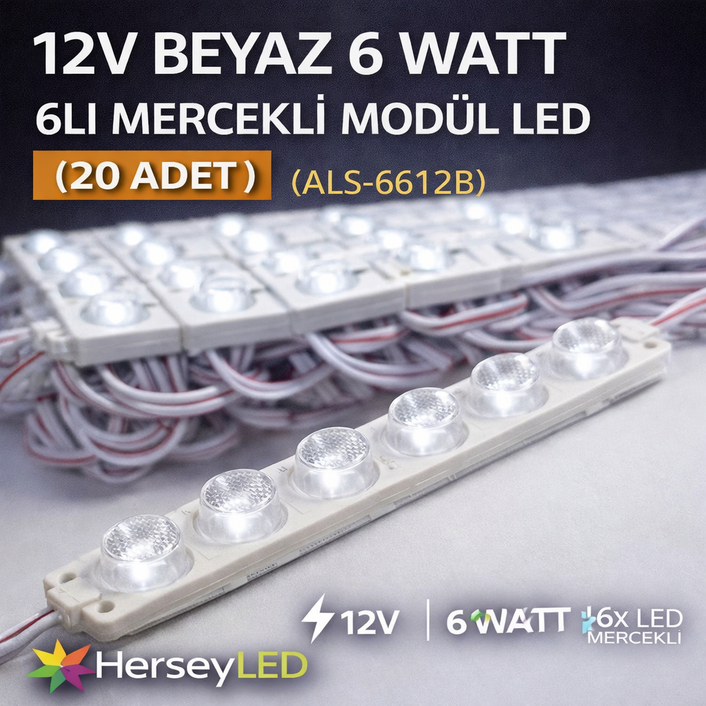 12V BEYAZ 6 WATT 6LI MERCEKLİ MODÜL LED ( 20 ADET )