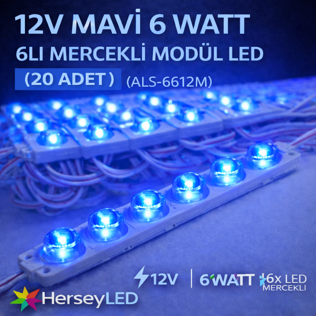 12V MAVİ 6 WATT 6LI MERCEKLİ MODÜL LED - 10 ADET