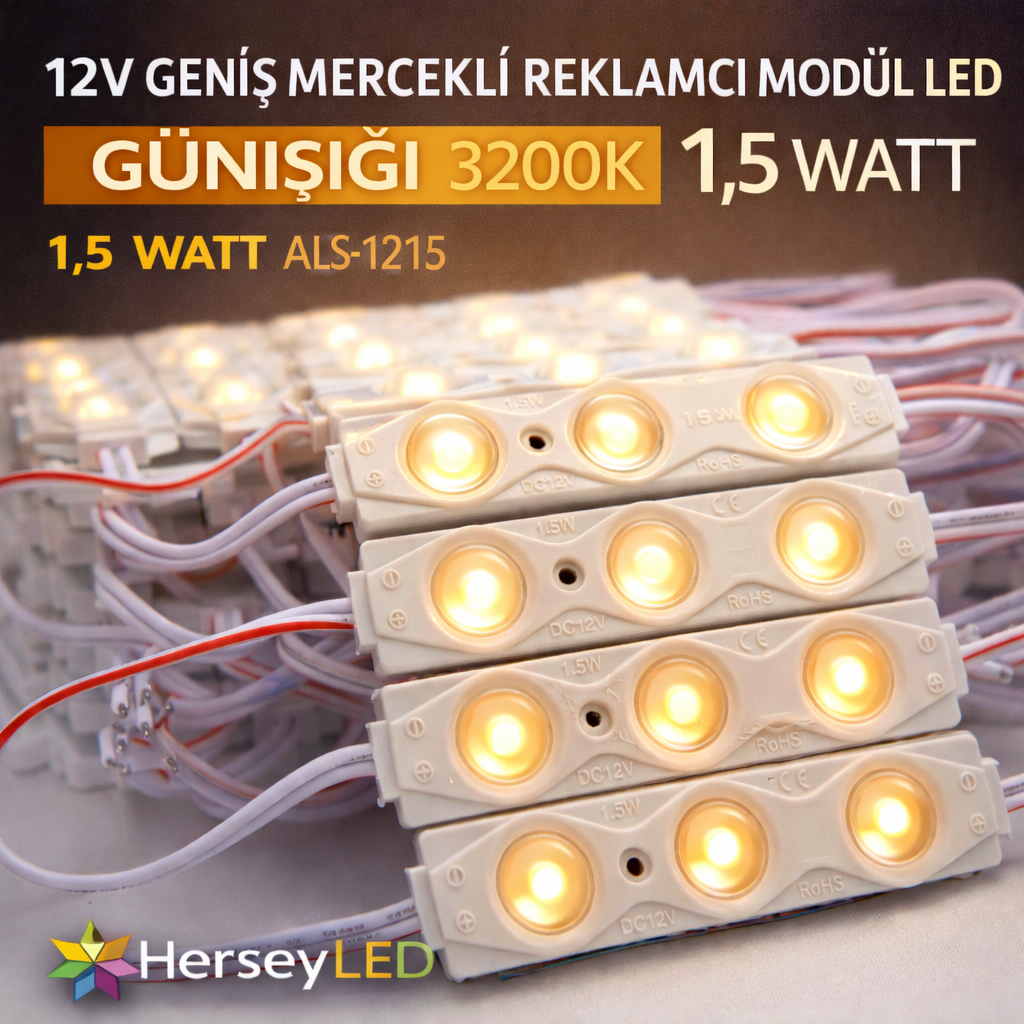 12V MODUL LED GÜNIŞIĞI IŞIK ( 20 ADET ) GENİŞ MERCEKLİ REKLAMCI MODÜL ( 1,5WATT )
