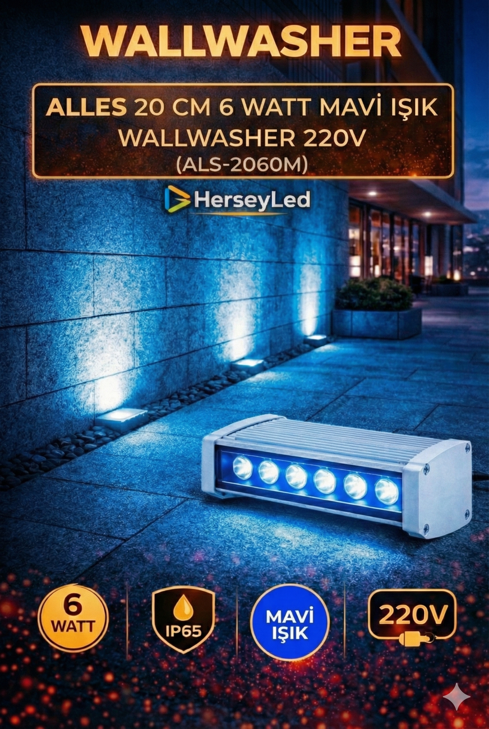 20 CM 6 WATT MAVİ IŞIK WALLWASHER 220V (ALS-2060M)
