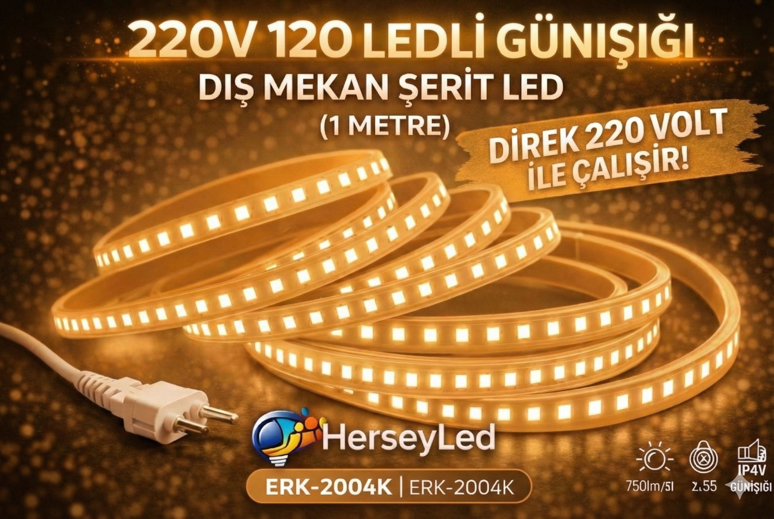 220V 120 LEDLİ GÜNIŞIĞI DIŞ MEKAN ŞERİT LED (1 METRE ) ERKLED