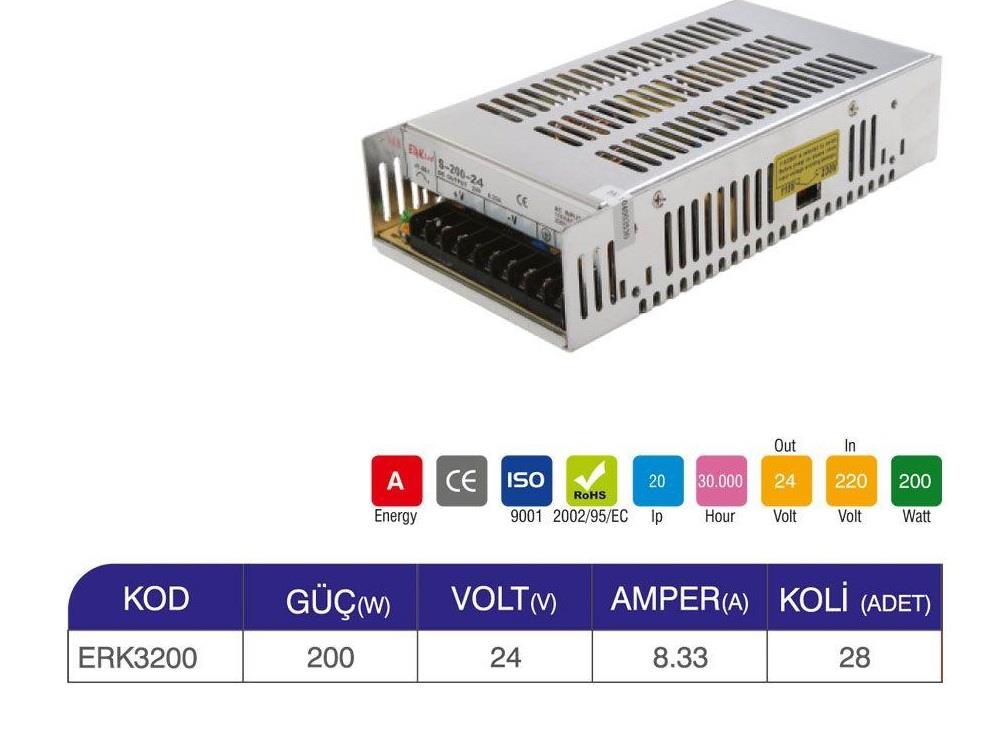24V 8,33A LED TRAFOSU 200W ERK-3200