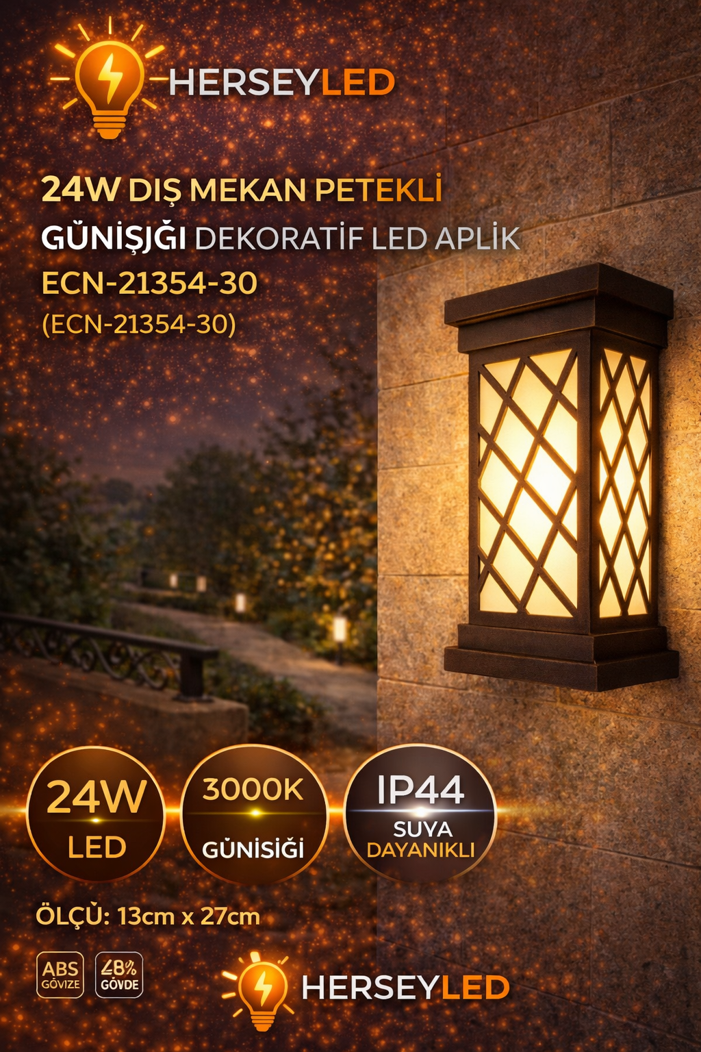 24W DIŞ MEKAN PETEKLİ GÜNIŞIĞI DEKORATİF LED APLİK ECN-21354-30