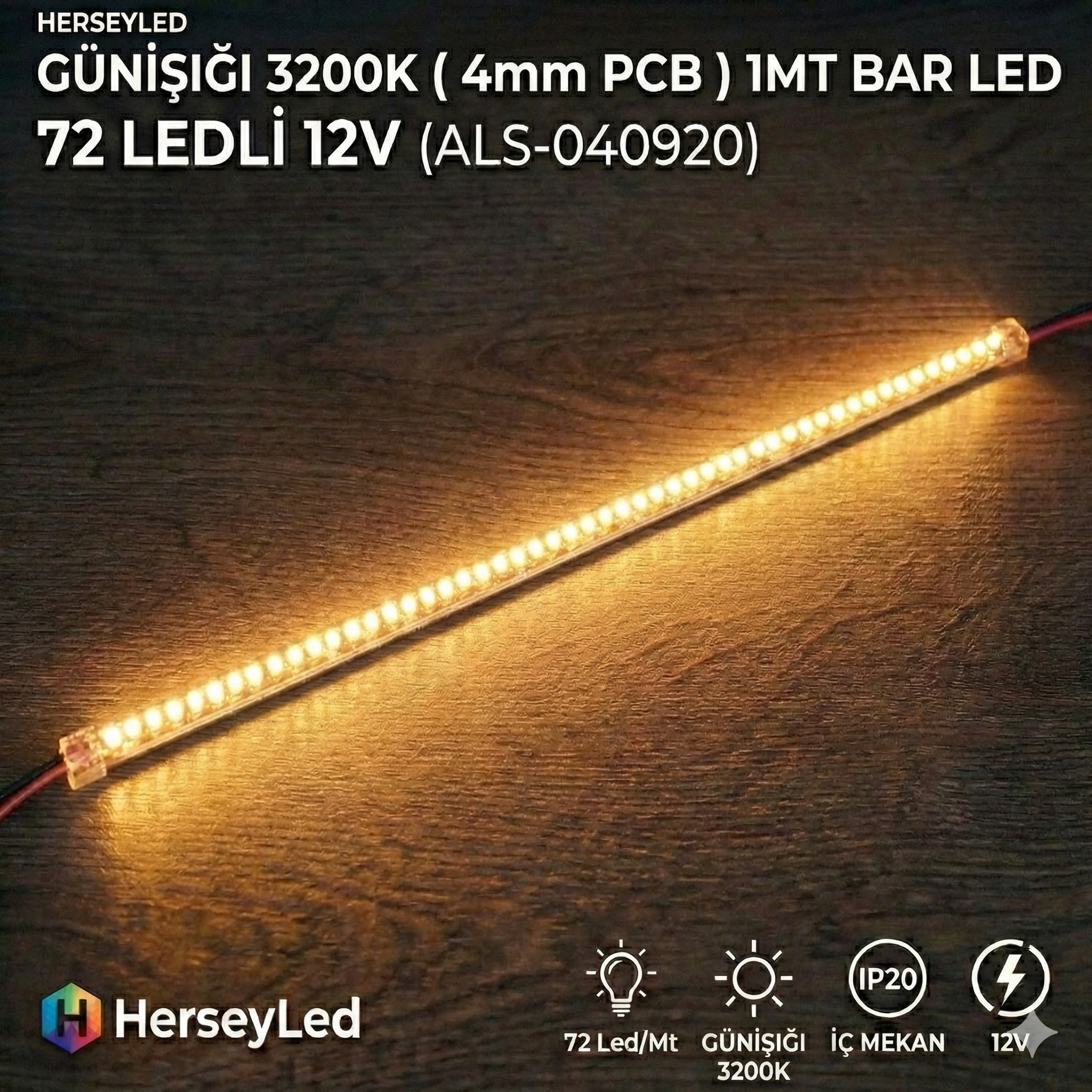 3200k Günışığı 4mm 2835 BAR LED 72 Ledli 12V