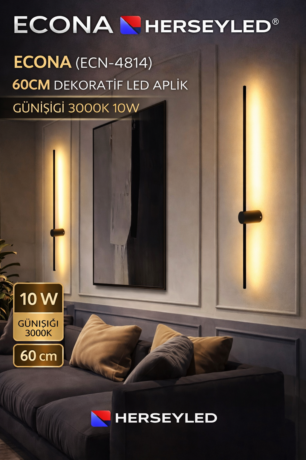 60CM DEKORATİF LED APLİK GÜNIŞIĞI 3000K 10W ECN-4814