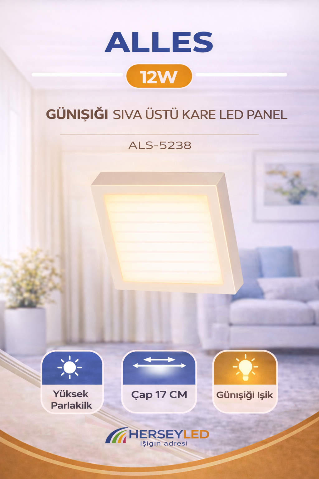 ALLES 12W GÜNIŞIĞI SIVA ÜSTÜ KARE LED PANEL