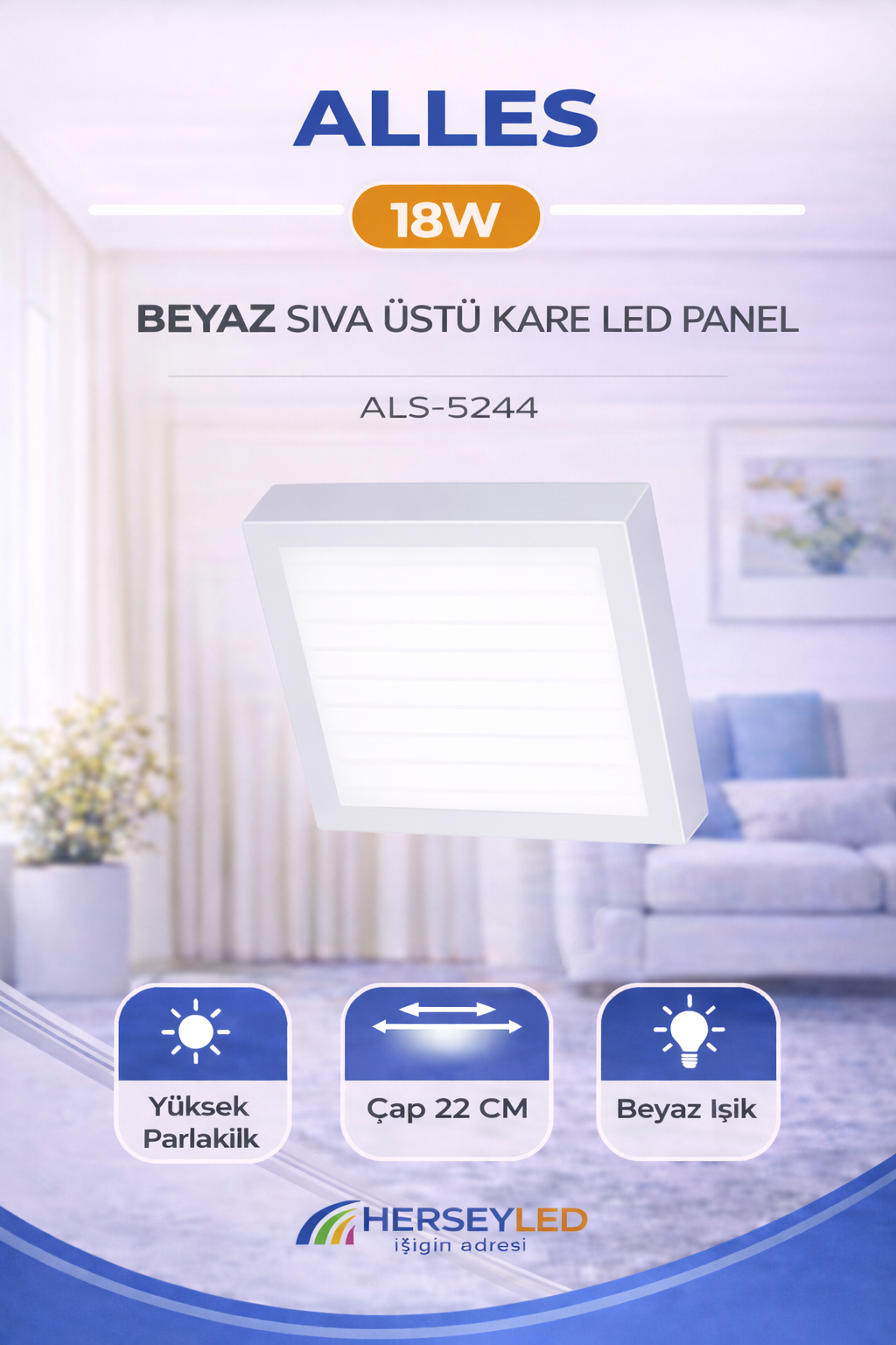 ALLES 18W BEYAZ SIVA ÜSTÜ KARE LED PANEL