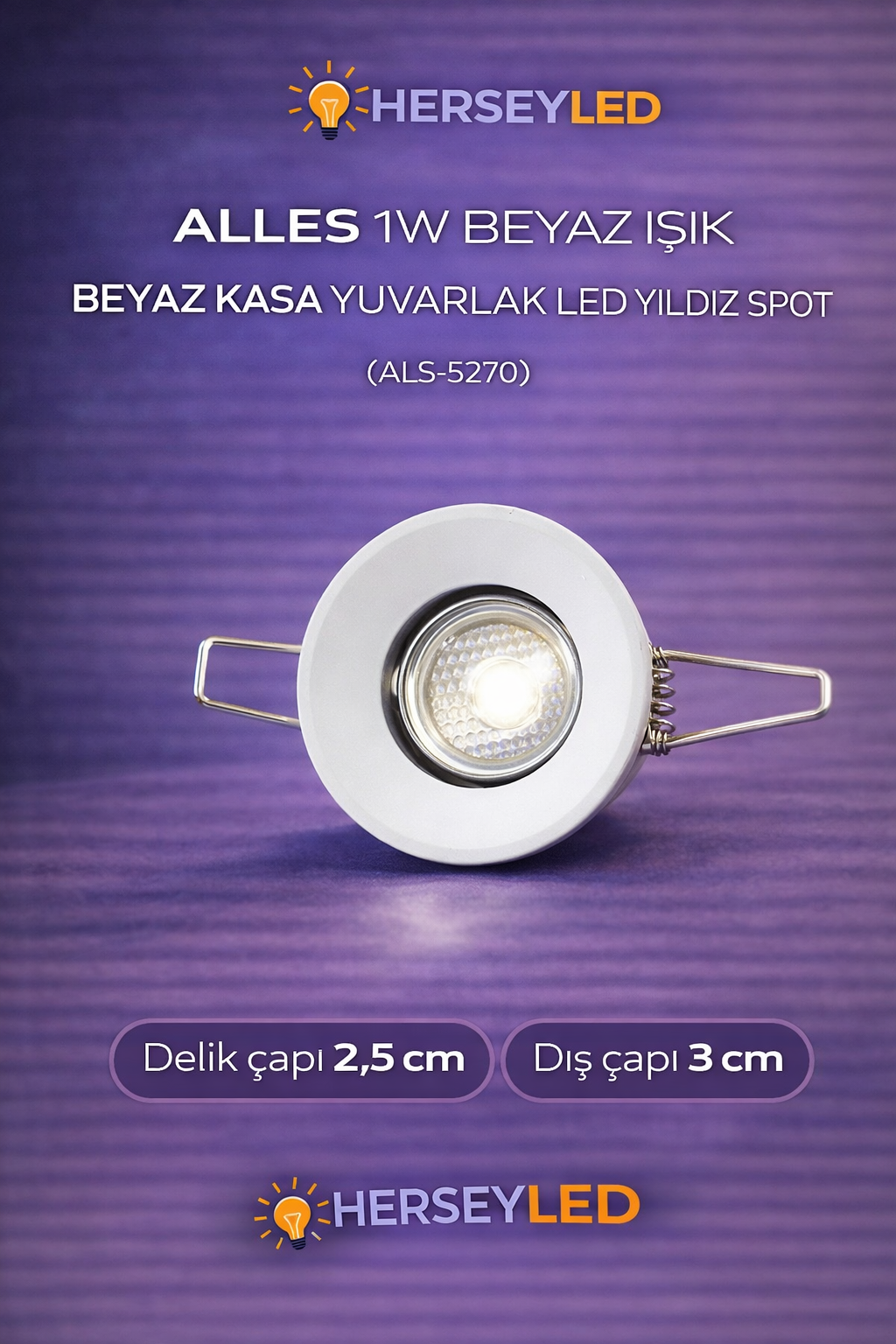 ALLES 1W BEYAZ IŞIK BEYAZ KASA YUVARLAK LED YILDIZ SPOT