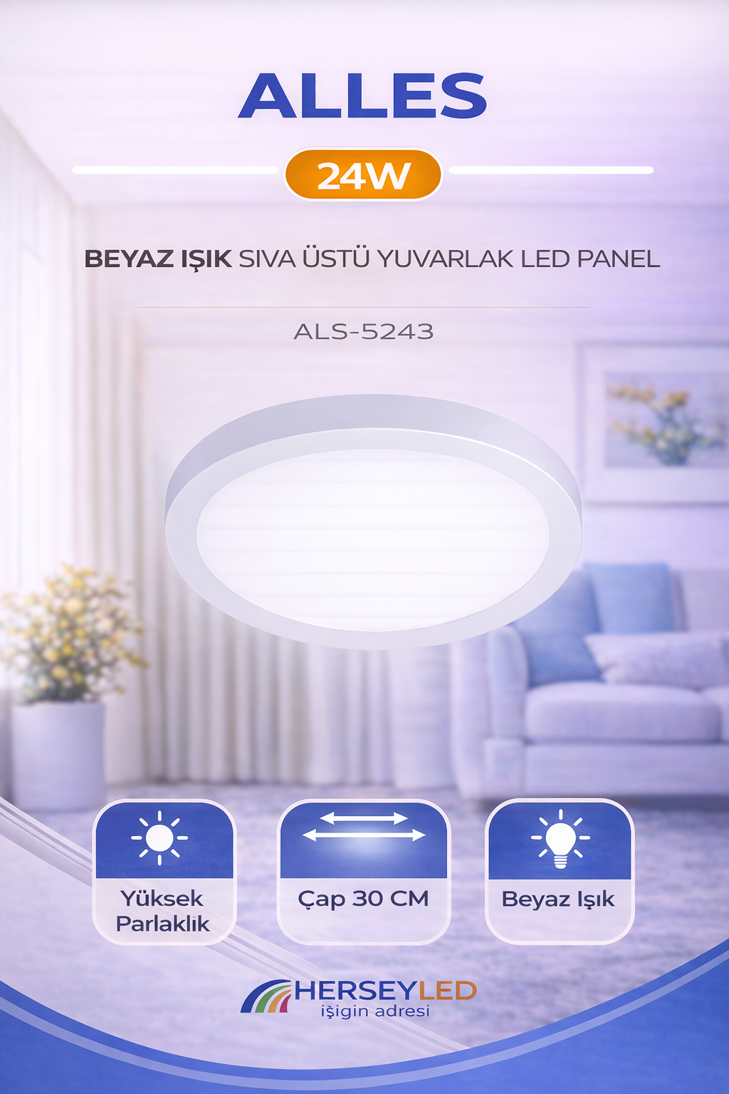 ALLES 24W BEYAZ SIVA ÜSTÜ YUVARLAK LED PANEL