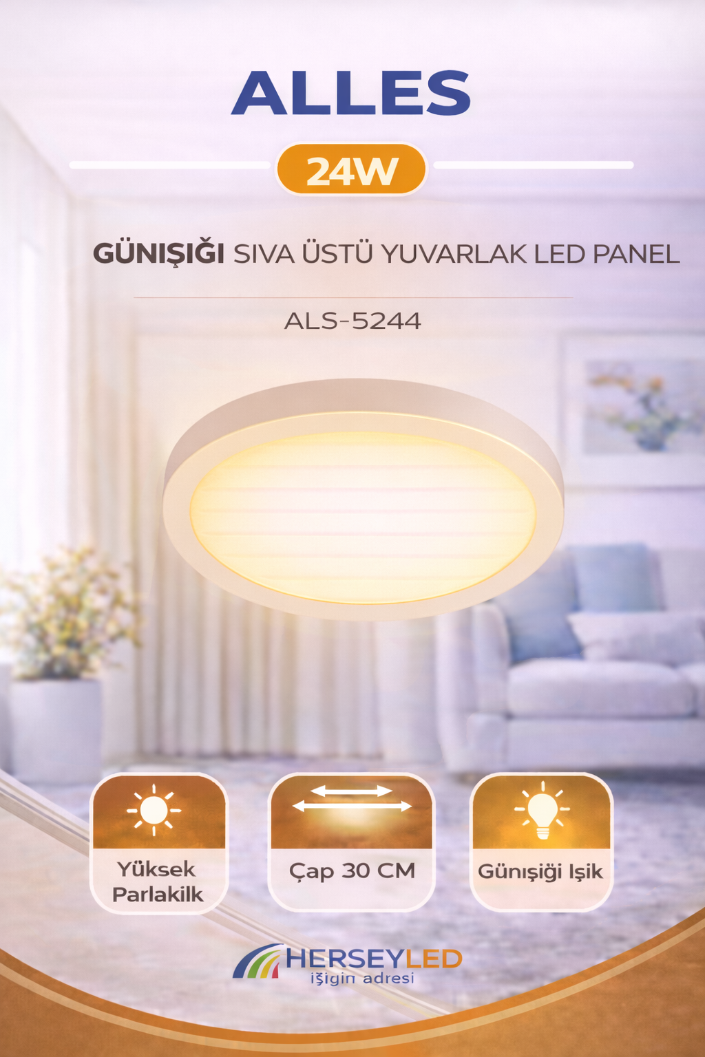 ALLES 24W GÜNIŞIĞI SIVA ÜSTÜ YUVARLAK LED PANEL