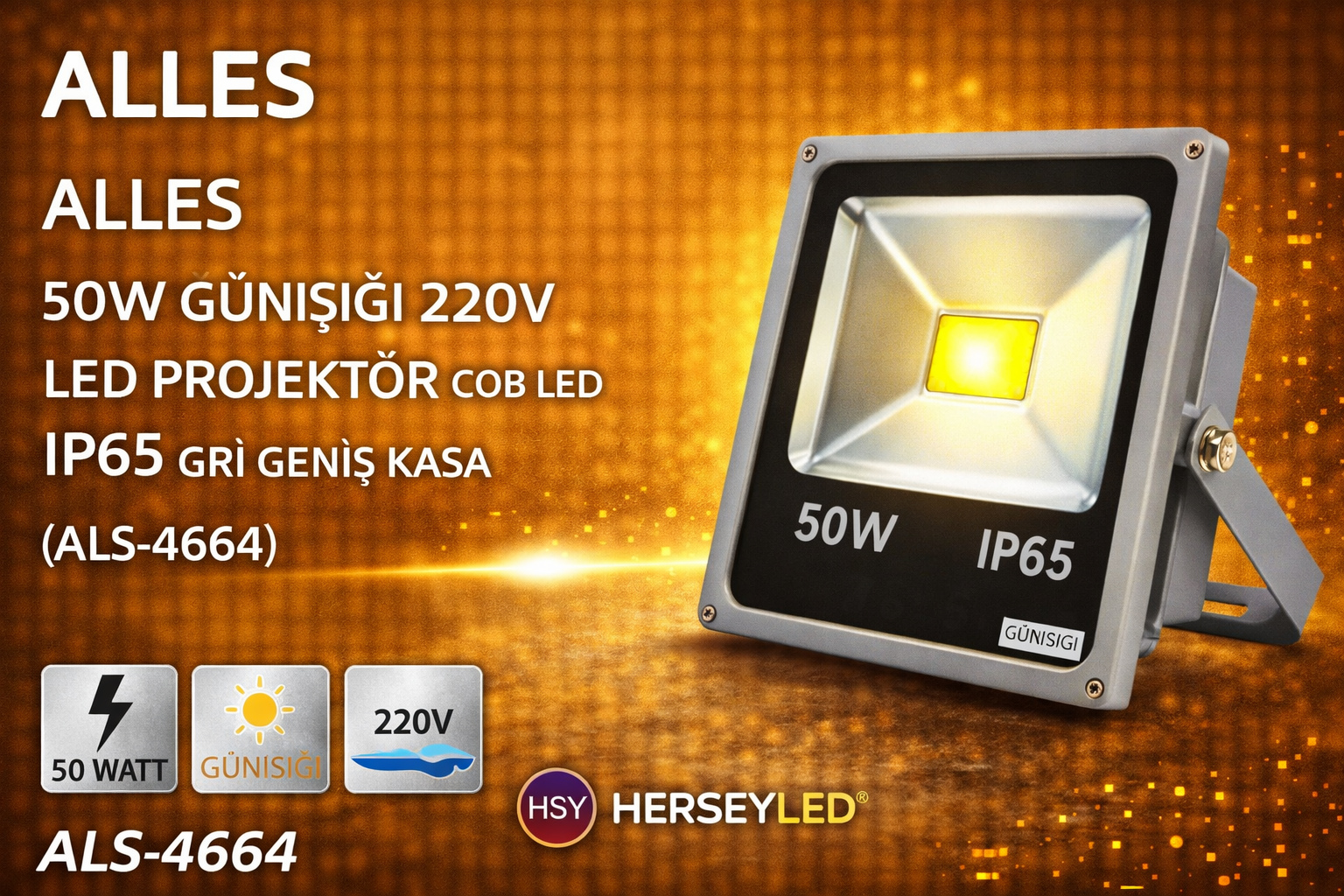 ALLES 50W GÜNIŞIĞI LED PROJEKTÖR COB LED GRİ GENİŞ KASA