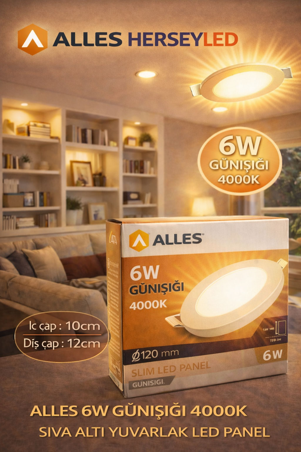 ALLES 6W GÜNIŞIĞI 4000K SIVA ALTI YUVARLAK LED PANEL