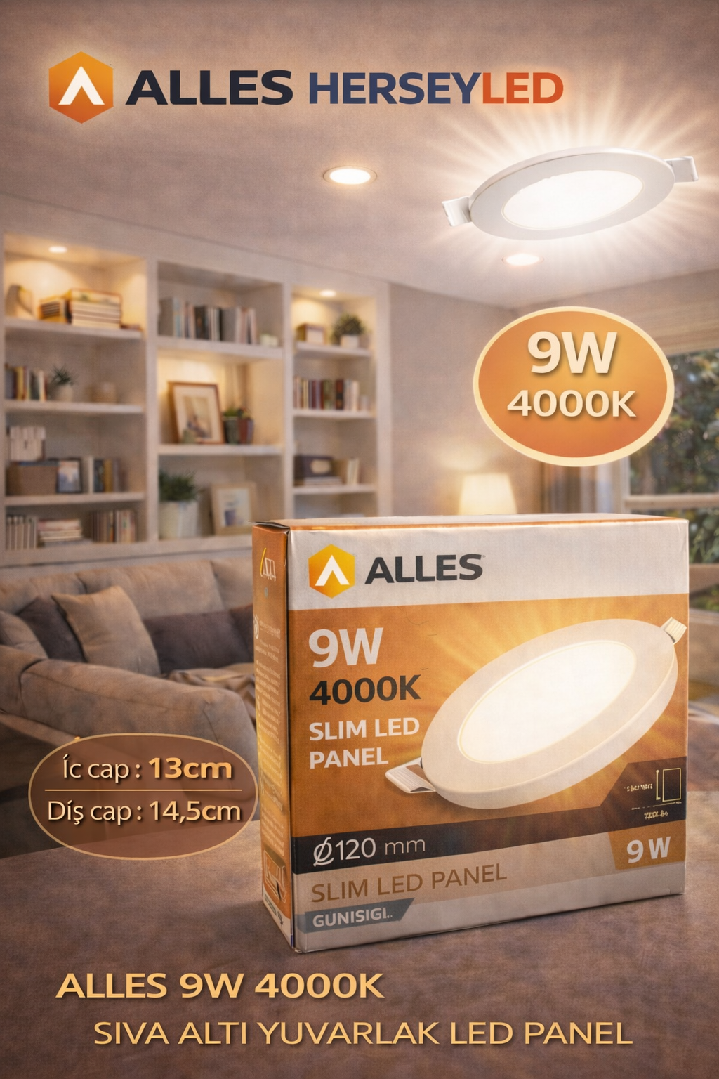 ALLES 9W GÜNIŞIĞI 4000K SIVA ALTI YUVARLAK LED PANEL