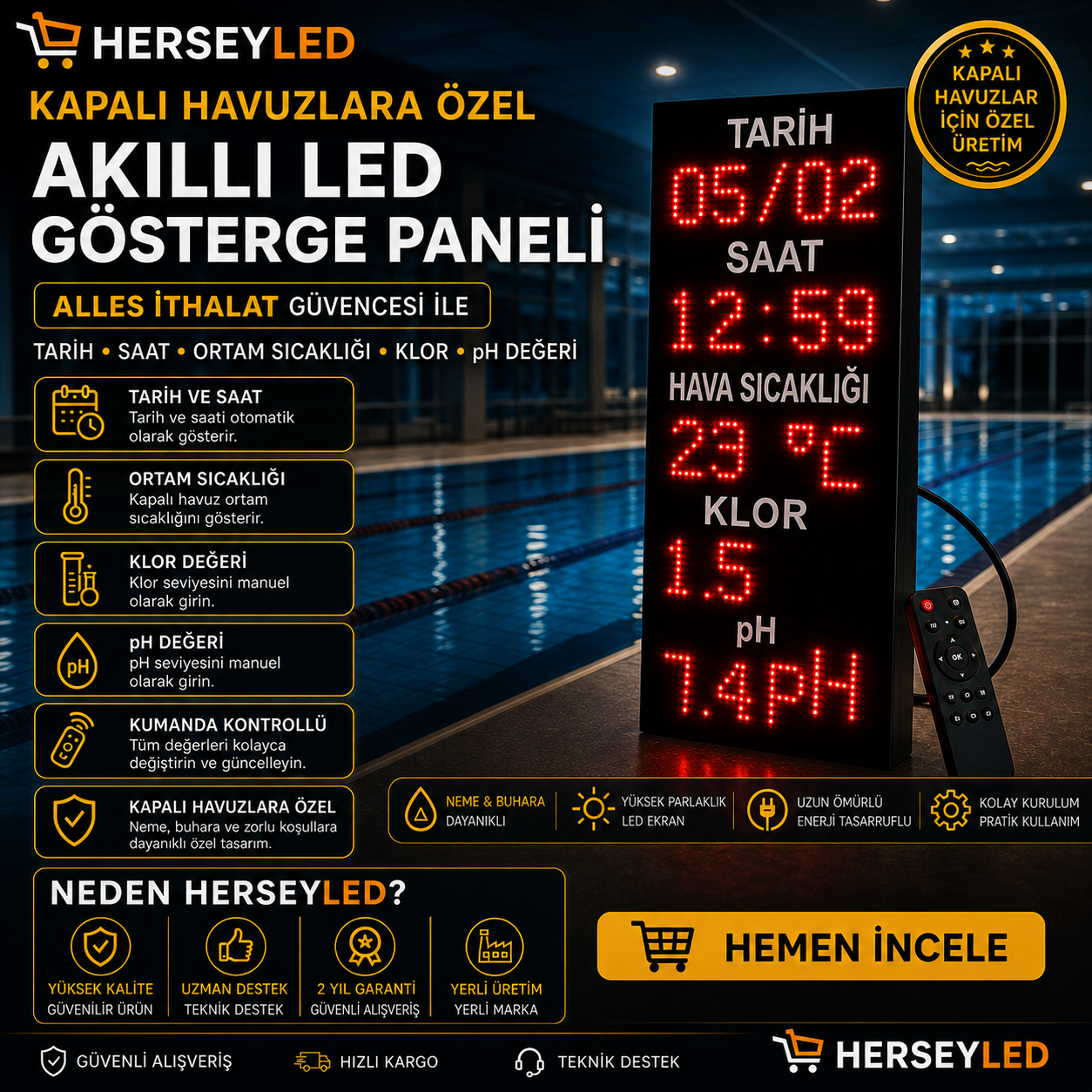 ALLES KAPALI HAVUZLARA ÖZEL AKILLI LED GÖSTERGE PANELİ ALS-3280HK