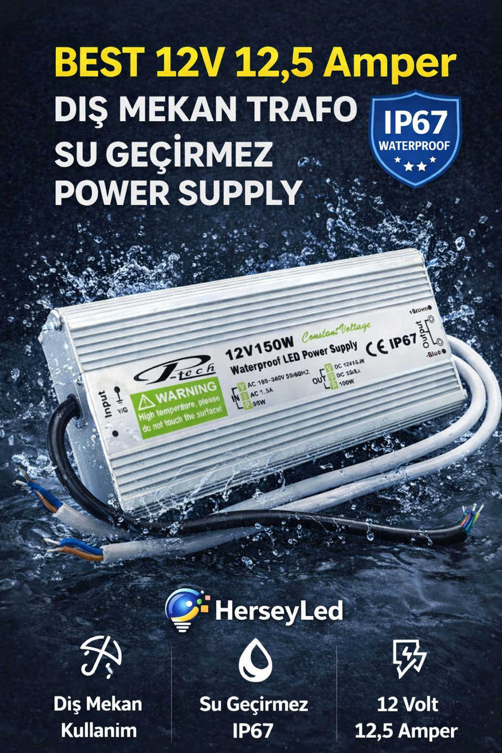 BEST  12V 12,5 AMPER DIŞ MEKAN TRAFO  IP67