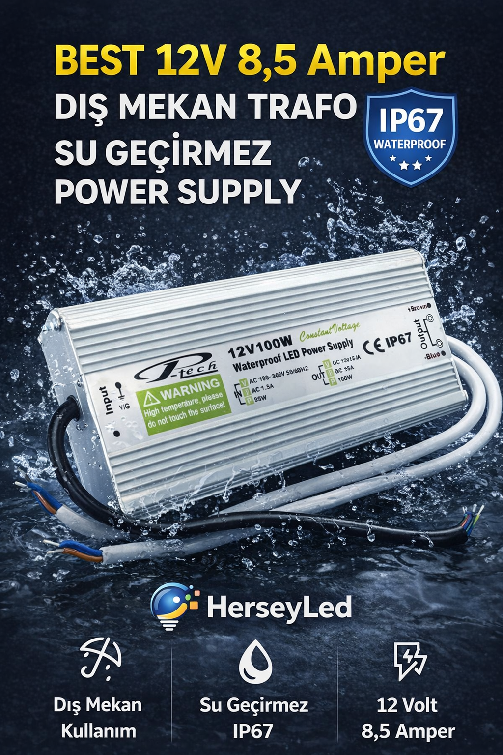 BEST 12V 8,5 AMPER DIŞ MEKAN TRAFO IP67