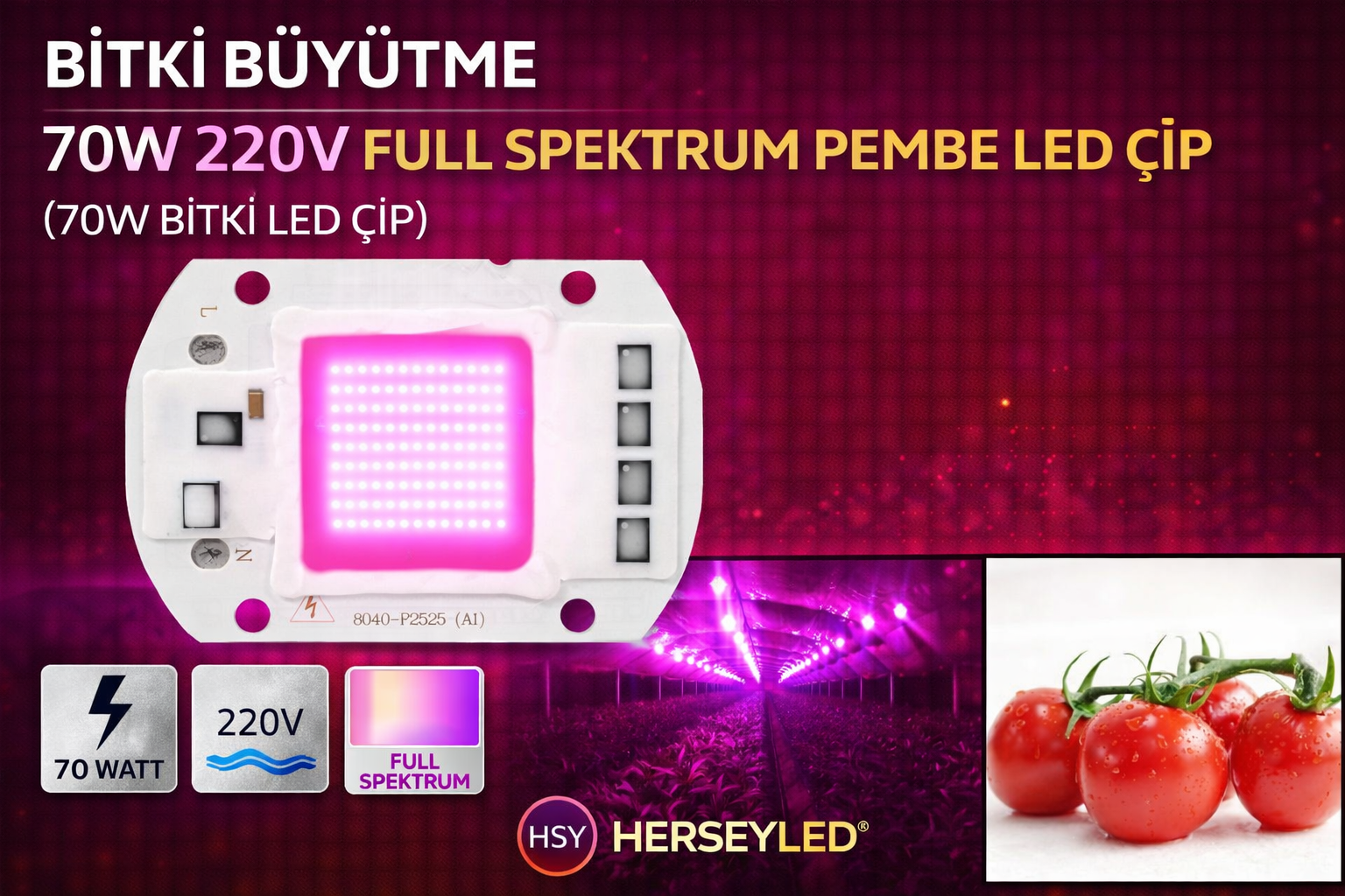 BİTKİ BÜYÜTME 70W 220V FULL SPEKTRUM PEMBE LED ÇİP