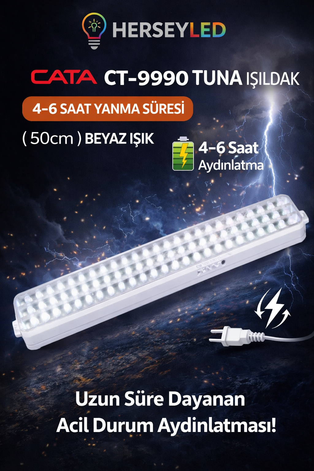 CATA ( CT-9990 ) TUNA LED IŞILLAK (4-6 SAAT YANMA SÜRESİ ) ( 50cm ) BEYAZ IŞIK