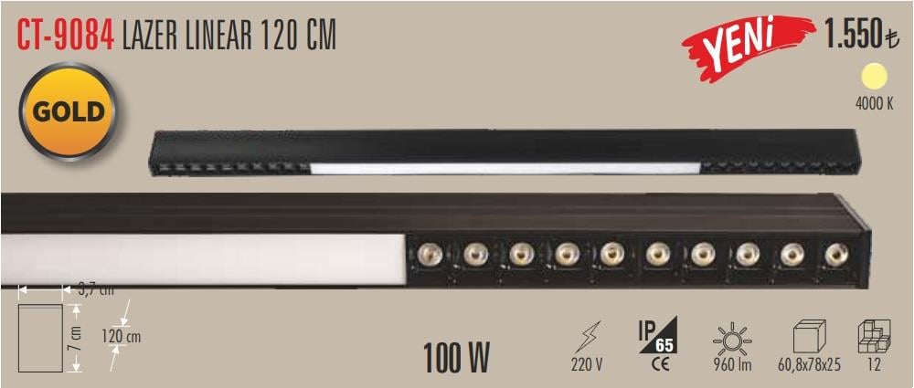Cata 100W 120cm IP65 Lazer Linear Led Armatür CT-9084
